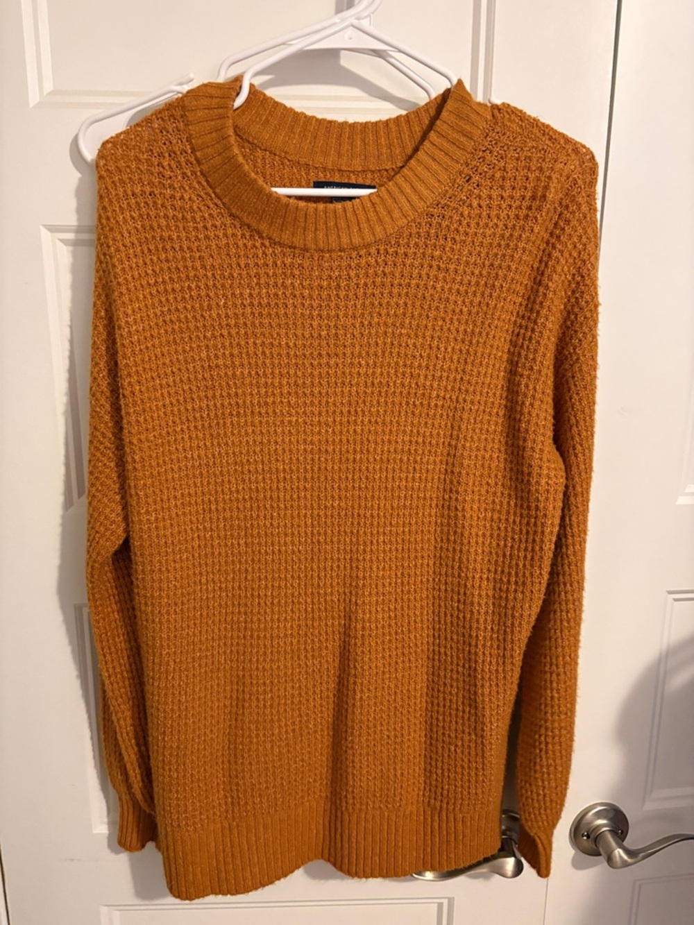 American Eagle Outfitters Mustard Waffle Knit Crewneck Sweater